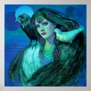 Imaginaire Art Poster Peacock Plume Lady birds cro