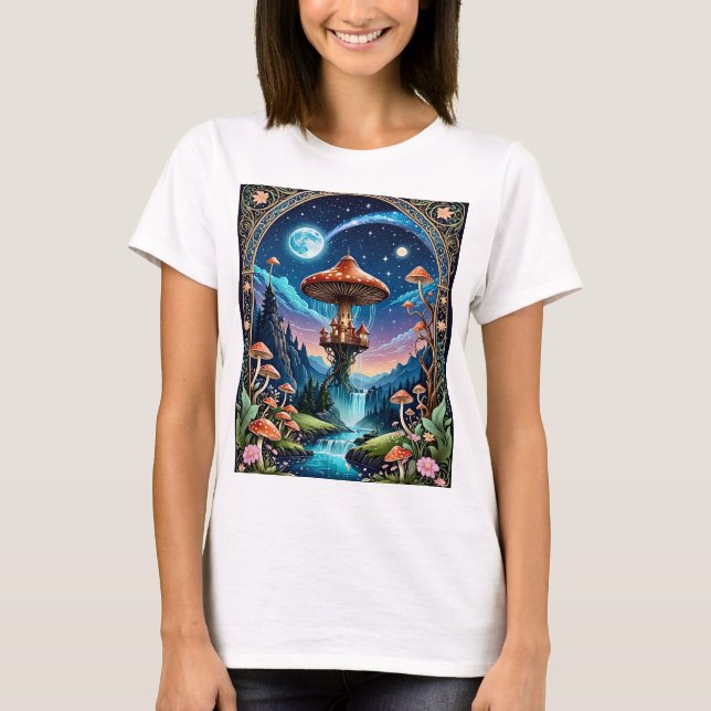 Imaginaire champignon magique Forêt Lune T-shirt (Devant)