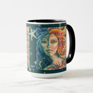 Imaginaire déesse Mug avec Lune Soleil et étoiles