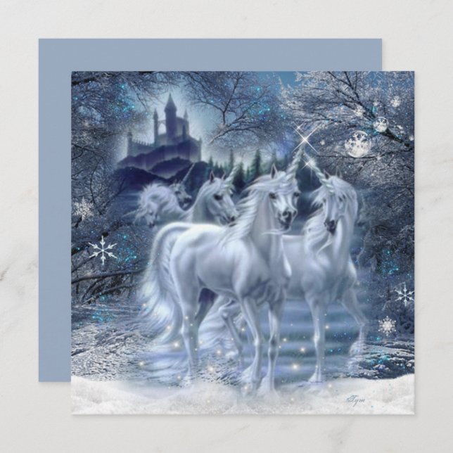 Imaginaire D'Hiver Unicornes Dans La Carte Neige P (Devant / Derrière)