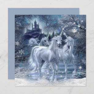 Imaginaire D'Hiver Unicornes Dans La Carte Neige P