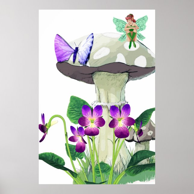Imaginaire Fairy assis sur une affiche de champign (Devant)
