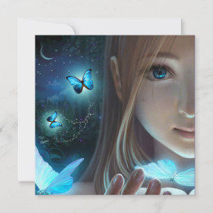 Imaginaire Fille papillon Fille Art Blanc Carte