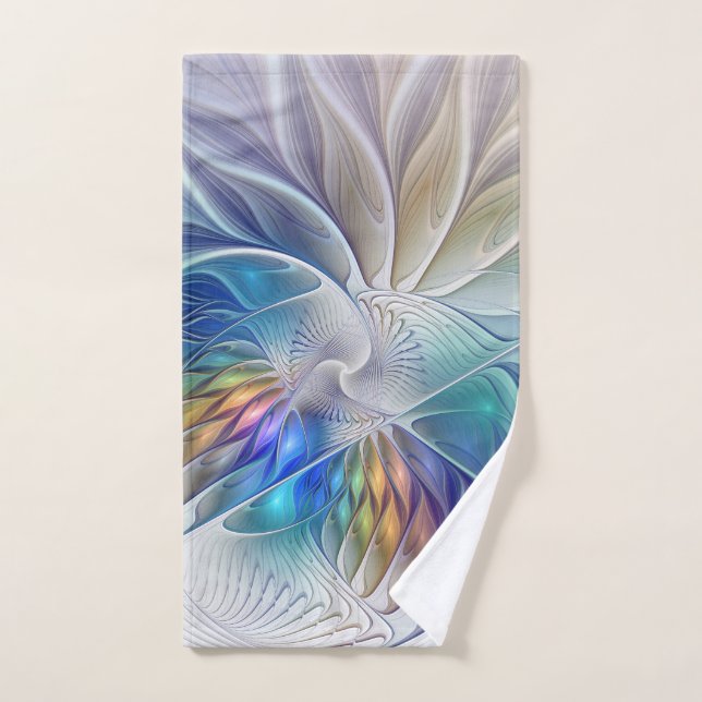 Imaginaire Floral, Fleur Fractale Abstraite coloré (Serviette à main)