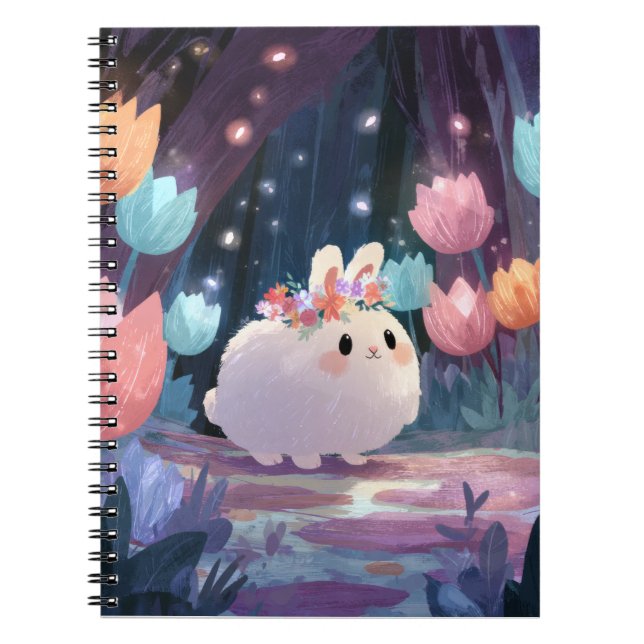 Imaginaire Fluffy Bunny Flower Couronne Carnet (Devant)