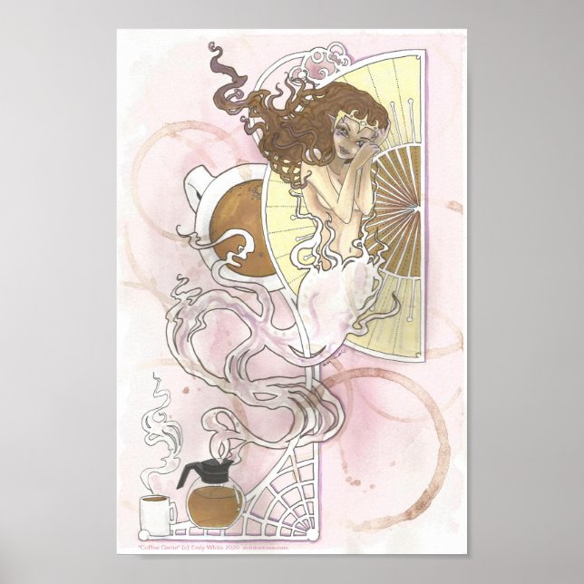 Imaginaire Génie Café Art nouveau brun rose Poster (Devant)