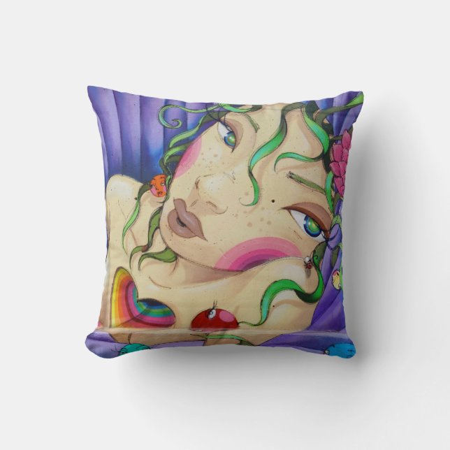 Imaginaire Girl Sketched Street Art Purple Coussin (Recto)