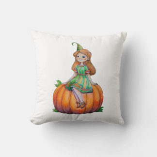 Imaginaire Girl sur un oreiller Citrouille
