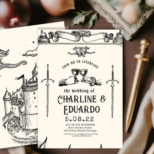 Imaginaire Gravure médiévale Faire-part de mariage (Créateur téléchargé)