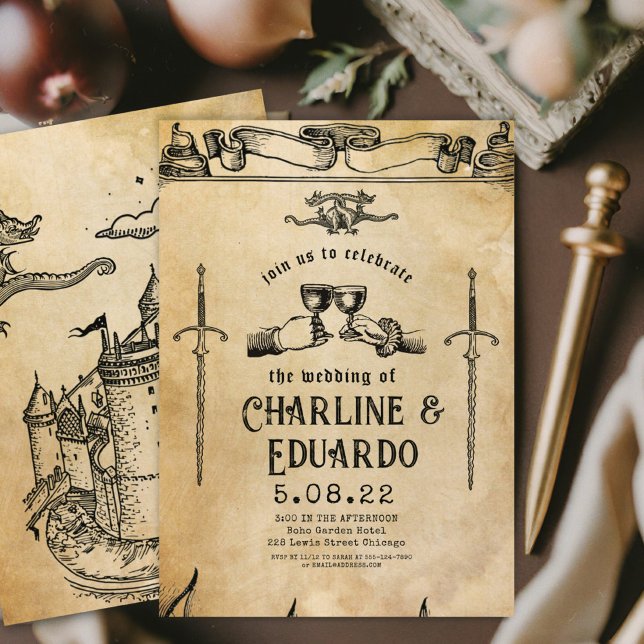 Imaginaire Gravure médiévale Faire-part de mariage (Créateur téléchargé)