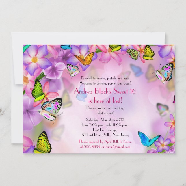 Imaginaire Papillons Fleurs doux 16 Invitation (Devant)