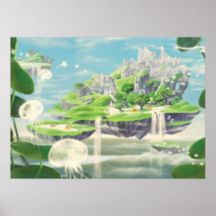 Imaginaire ville flottante avec la nature - Poster