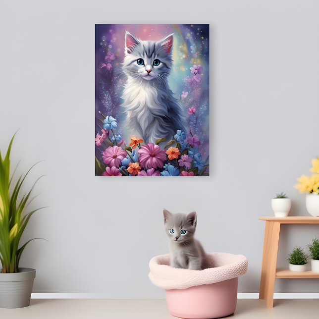 Imaginaire Whimsical Garden Kitten Nursery Poster (Purr-fectly Enchanting! 🌈🐾)