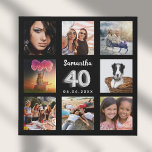 Imitation Canevas 40e anniversaire noir argent collage photo personn<br><div class="desc">Un cadeau unique pour un 40ème anniversaire, célébrant sa vie avec un collage de 8 de vos propres photos, photos. Personnalisez et ajoutez son nom et une date. Un arrière - plan noir chic. Le nom est écrit avec un script moderne de style lettré à la main, numéro 40 avec...</div>