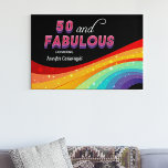 Imitation Canevas 50 et fabuleux Rainbow Sparkle Chic 50e anniversai<br><div class="desc">Éblouissez vos invités avec cet arc-en-ciel éclatant 50 et Fabulous fête d'anniversaire toile d'art. La typographie rose et violet audacieuse au-dessus d'un arc-en-ciel coloré avec faux éclat crée un look étonnant pour votre grand événement de 50e anniversaire. L'arrière - plan noir moderne fait vraiment apparaître vos choix de couleurs amusants...</div>