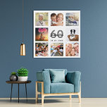 Imitation Canevas 60e anniversaire photo collage blanc monogramme<br><div class="desc">Un cadeau unique de 60e anniversaire ou de conservation, célébrant sa vie avec un collage de 8 de vos photos. Ajoutez des images de sa famille, de ses amis, de ses animaux de compagnie, de ses loisirs ou de sa destination de voyage de rêve. Personnalisez et ajoutez un nom, 60...</div>