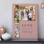 Imitation Canevas 6 Photo Collage Love Happiness Family Pink Maroon<br><div class="desc">Toile photo personnalisée avec 6 de vos propres photos. Vos photos sont présentées sous forme d'une grande image de paysage, légèrement recouverte par une bande photo de 5 photos de portrait. Les trois mots significatifs lisent .. amour bonheur famille. Le design a une palette de couleurs de rose, marron rouge...</div>