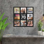 Imitation Canevas 70e anniversaire noir argent photo collage<br><div class="desc">Un cadeau unique pour un 70ème anniversaire, célébrant sa vie avec un collage de 8 de vos propres photos, photos. Personnalisez et ajoutez son nom et une date. Un arrière - plan noir chic. Le nom est écrit avec un script moderne de style lettré à la main, numéro 70 avec...</div>