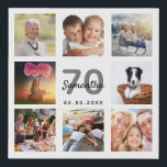 Imitation Canevas 70e anniversaire photo collage blanc monogramme<br><div class="desc">Un cadeau unique de 70e anniversaire ou de conservation, célébrant sa vie avec un collage de 8 de vos photos. Ajoutez des images de sa famille, de ses amis, de ses animaux de compagnie, de ses loisirs ou de sa destination de voyage de rêve. Personnalisez et ajoutez un nom, 70...</div>