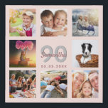 Imitation Canevas 90e anniversaire personnalisé photo collage rose o<br><div class="desc">Un cadeau unique de 90ème anniversaire ou de conservation, célébrant sa vie avec un collage de 8 de vos photos. Ajoutez des images de sa famille, de ses amis, de ses animaux de compagnie, de ses loisirs ou de sa destination de voyage de rêve. Personnalisez et ajoutez un nom, 90...</div>