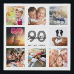 Imitation Canevas 90e anniversaire photo collage blanc monogramme<br><div class="desc">Un cadeau unique de 90ème anniversaire ou de conservation, célébrant sa vie avec un collage de 8 de vos photos. Ajoutez des images de sa famille, de ses amis, de ses animaux de compagnie, de ses loisirs ou de sa destination de voyage de rêve. Personnalisez et ajoutez un nom, 90...</div>