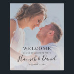 Imitation Canevas Affiche de bienvenue de la partie Engagement Faux<br><div class="desc">Ce panneau d'accueil simple et chic pour la fête des mariages présente votre photo préférée et votre texte noir,  y compris vos prénoms dans un script plein de fantaisie. Vous pouvez modifier la police et le libellé en fonction de votre style.</div>