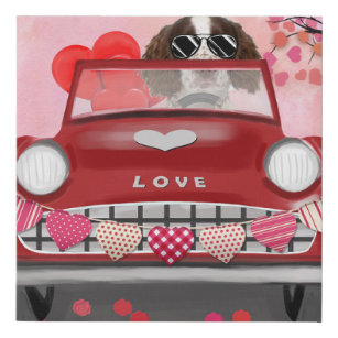 Imitation Canevas Anglais Springer Spaniel Car Hearts Valentine's
