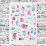Imitation Canevas Aquarelle<br><div class="desc">Motif d'insecte et d'insecte d'aquarelle brillant et coloré. Rose,  turquoise et bleu sur un arrière - plan blanc. Parfait pour les entomologistes et les amoureux de la nature ! Art original de Nic Squirrell.</div>