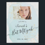 Imitation Canevas Aquarelle Bleu x Bat mitzvah or Photo Bienvenue<br><div class="desc">Cette enseigne/connexion bat mitzvah chic et élégante présente un arrière - plan blanc avec des touches de pinceau bleu turquoise en aquarelle et des plaques de faux or. Personnalisez-le selon vos besoins. Vous pouvez trouver d'autres produits correspondants dans mon magasin.</div>