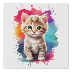Imitation Canevas Aquarelle Pâte Art Cute Kitten Splatt Peinture