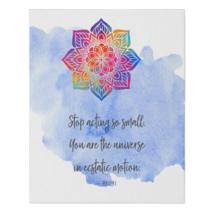Imitation Canevas Arrêter d'agir sur la petite citation de Rumi aqua
