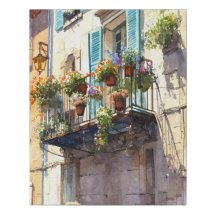 Balcon à caissons bleu clair avec fleurs