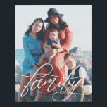 Imitation Canevas Calligraphie Script superposition photo de famille<br><div class="desc">Toile Faux imprimée avec votre photo de famille,  avec le mot famille imprimé sur elle dans un magnifique script blanc.</div>