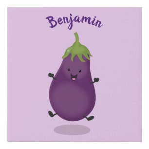 Imitation Canevas Caricature d'aubergine d'aubergine joliment heureu