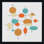 Imitation Canevas Cercles et lignes funky Mid Century Moderne<br><div class="desc">Cette imitation de toile moderne du milieu du siècle funky présente des cercles,  des ovales et des lignes en bleu turquoise,  deux nuances d'orange,  de crème et de noir. Cela fera un ajout fabuleux à votre maison de style rétro.</div>