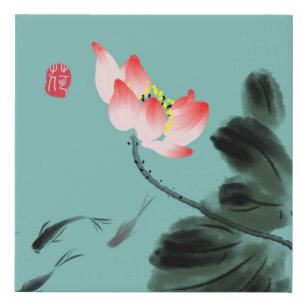 Imitation Canevas Chinoiserie Poisson à fleurs Lotus à l'eau libre