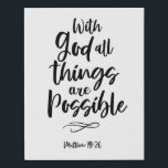 Imitation Canevas Citation inspirante Verse de la Bible chrétienne<br><div class="desc">Un verset inspirant de la Bible chrétienne de Matthieu 19:26. "Avec Dieu,  tout est possible" Conçu pour vous par Blackberry Boulevard.</div>
