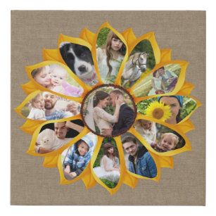 Imitation Canevas Collage de photos de famille Sunflower Burlap 13 p