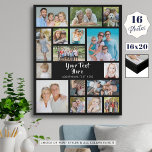 Imitation Canevas Collage photo simple 16 Couleur personnalisée<br><div class="desc">Créez votre propre oeuvre d'art murale personnalisée en mémoire photo couleur 16x20" à l'aide de ce modèle de collage photo facile à télécharger avec 16 images carrés et rectangle pour accommoder une variété de formes et de tailles d'images et votre texte personnalisé dans votre choix de styles et de couleurs...</div>