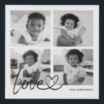 Imitation Canevas Collection de photos de famille moderne Script d'a<br><div class="desc">Collage photo moderne avec "amour" avec coeur connecté en écriture et nom de famille Mur art imitation toile imprimé.</div>