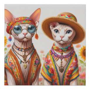 Imitation Canevas Couple de chat Hippie Sphynx
