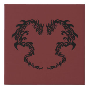 Imitation Canevas Deux Dragons Tribaux en toile rouge Imprimer