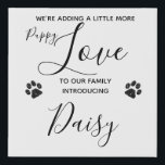 Imitation Canevas Faire-part de chiot - Elégant moderne blanc nouvea<br><div class="desc">Nous ajoutons un peu plus de chiot Love à notre famille ! Introduisez votre nouveau petit chiot ou secourez avec ce design blanc élégant et moderne avec une toile faire-part de chiot empreinte de patte en parties scintillant noire. Personnalisez avec votre nouveau nom d'animal de compagnie, et prenez une photo...</div>