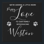 Imitation Canevas Faire-part de chiot - Elégant moderne Noir Nouveau<br><div class="desc">Nous ajoutons un peu plus de chiot Love à notre famille ! Introduisez votre nouveau petit chiot ou secourt avec ce design noir moderne et élégant avec la toile faire-part empreinte de patte chiot parties scintillant argent. Personnalisez avec votre nouveau nom d'animal de compagnie, et prenez une photo de famille...</div>