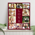 Imitation Canevas Family Love 10 Photo Collage Burgundy<br><div class="desc">A modern burgundy red photo collage faux canvas print to celebrate your family,  loved ones,  friends,  pets or special event. Personalize with 10 photos. "LOVE" is written down the middle in elegant white text.</div>