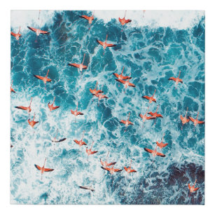 Imitation Canevas Flamants roses volant sur la plage de la mer des C