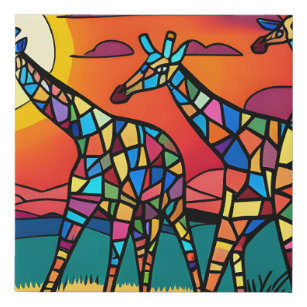 Imitation Canevas Giraffes dans la savane sous le soleil du soir