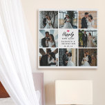 Imitation Canevas Heureusement Jamais Après Script Mariage Photo Col<br><div class="desc">Célébrez votre histoire d'amour avec "Happily Ever After Script Mariage Photo Collage Faux Canvas Print" de Zazzle! Cette superbe impression en toile est ornée de l'élégant script "Happily Ever After" avec un coeur rose vif, des noms personnalisés de la mariée et du marié, et votre date de mariage. Entourez le...</div>