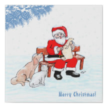 Joyeux Noël - Père Noël avec chat et chien