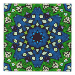 Imitation Canevas Mandala Retro Mosaic Vert Motif bleu